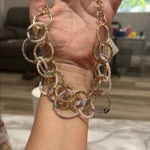 Style & Co Gold and White Necklace with Interlocking Design